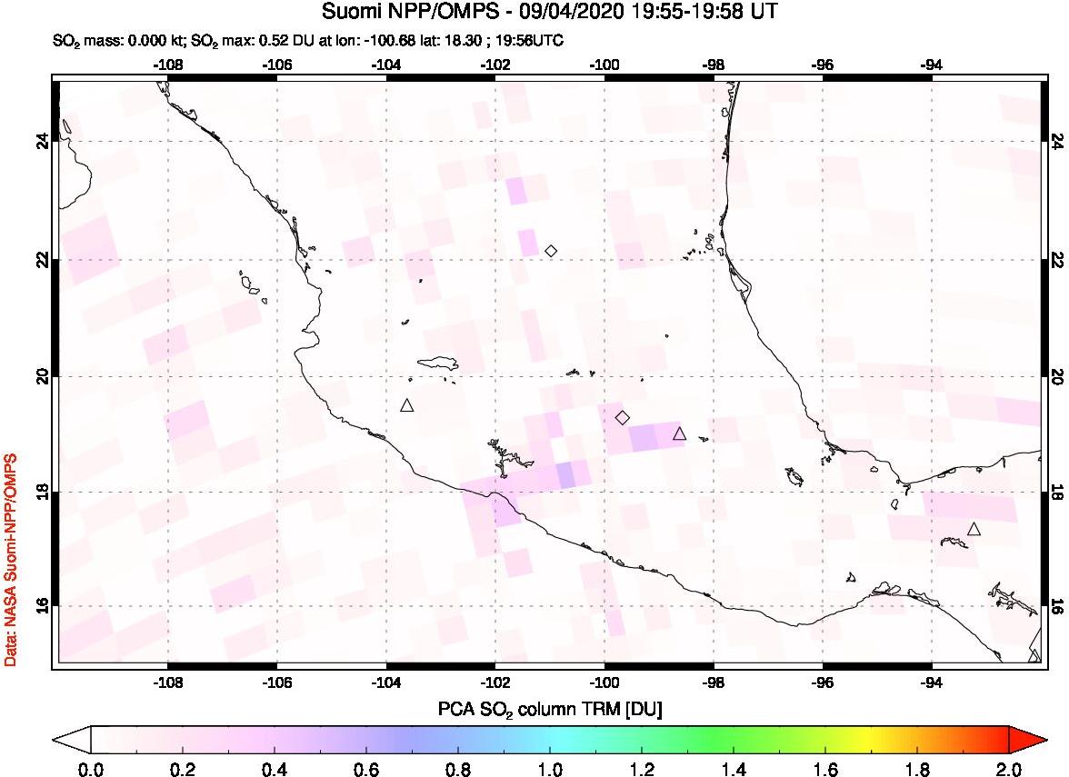 A sulfur dioxide image over Mexico on Sep 04, 2020.