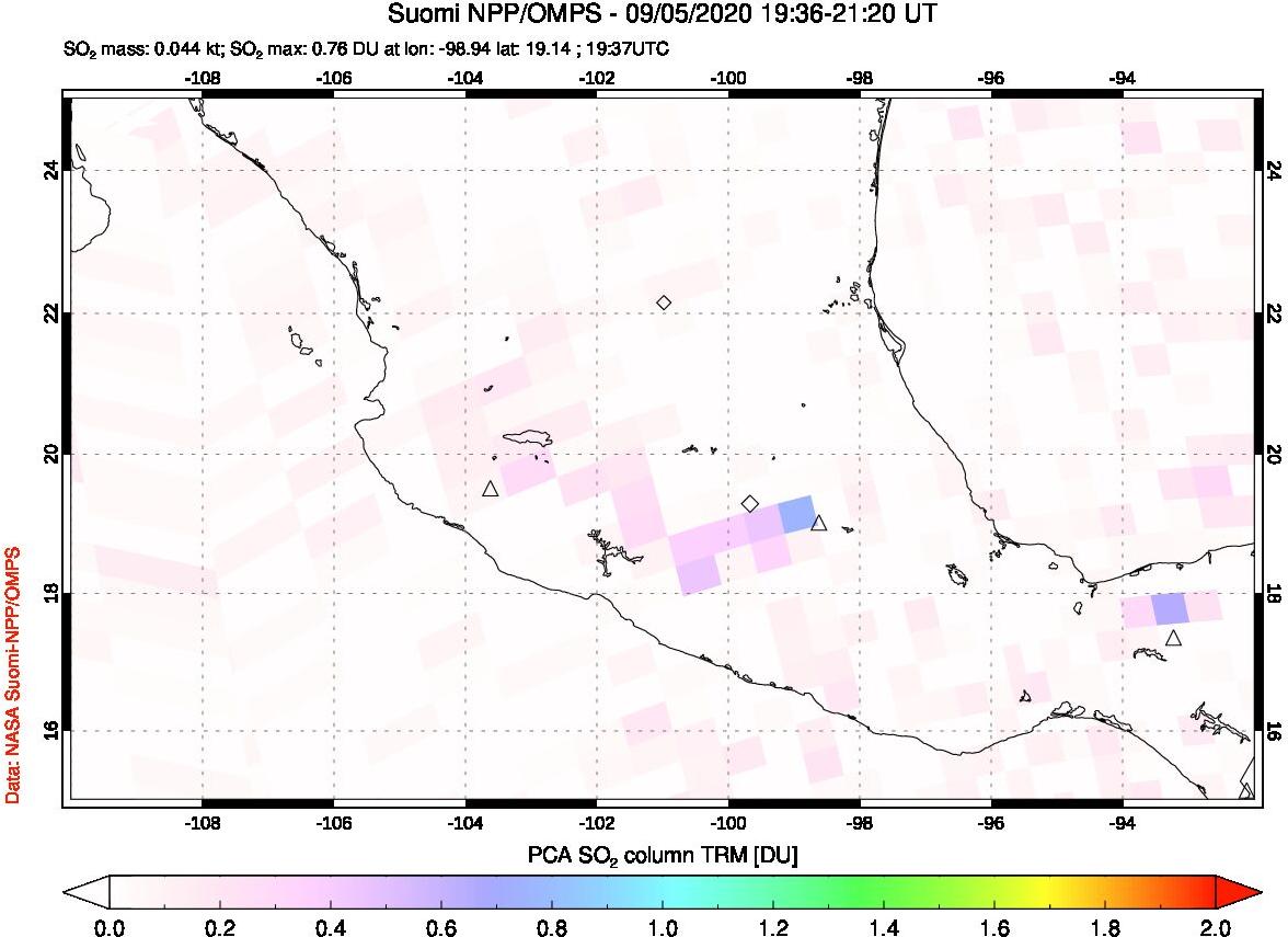 A sulfur dioxide image over Mexico on Sep 05, 2020.