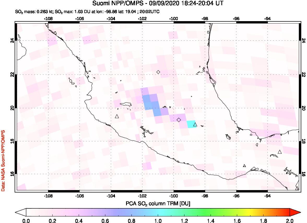 A sulfur dioxide image over Mexico on Sep 09, 2020.