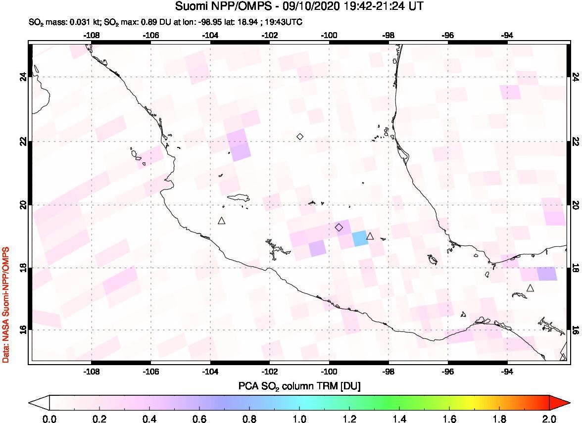A sulfur dioxide image over Mexico on Sep 10, 2020.