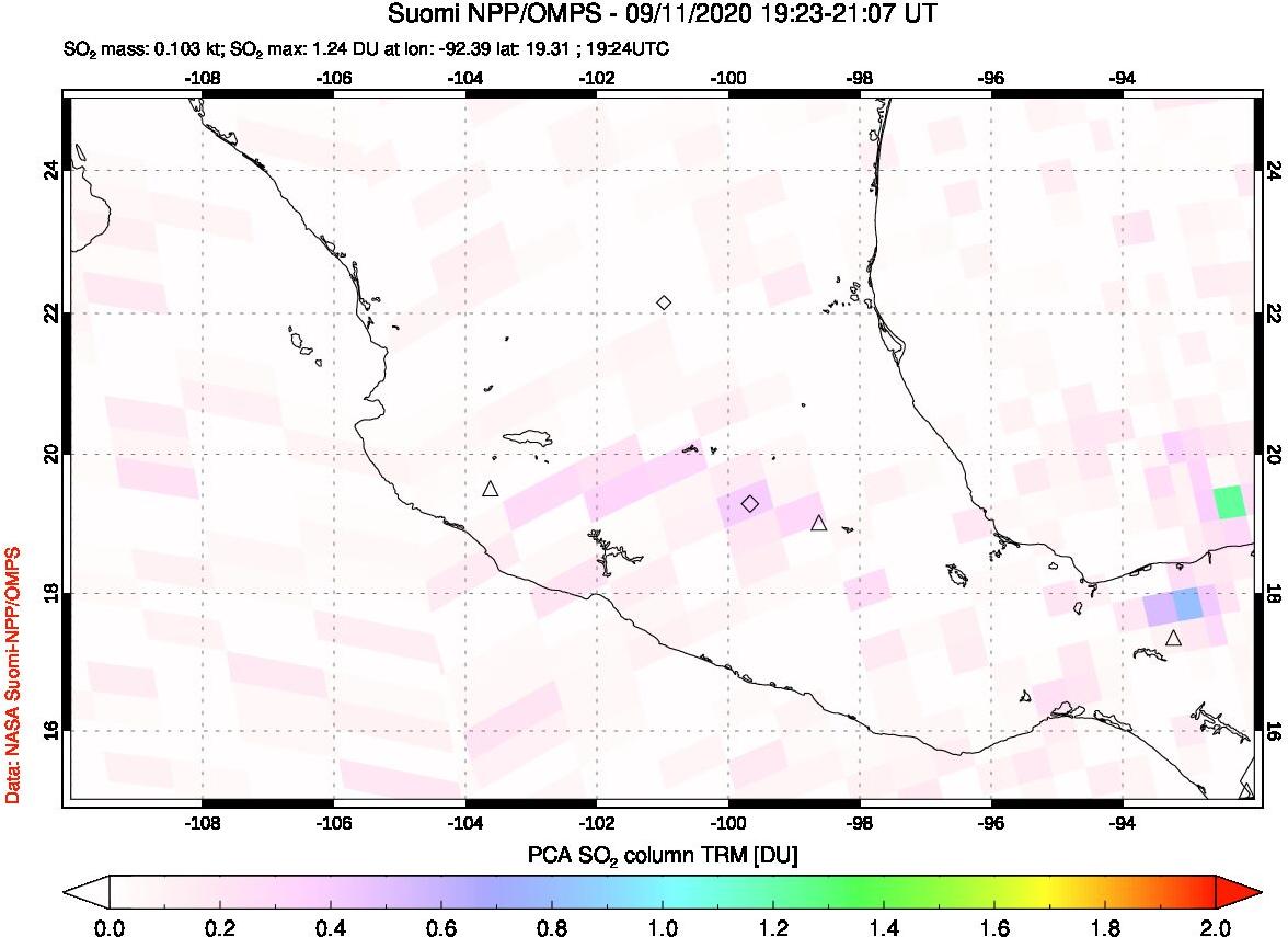 A sulfur dioxide image over Mexico on Sep 11, 2020.