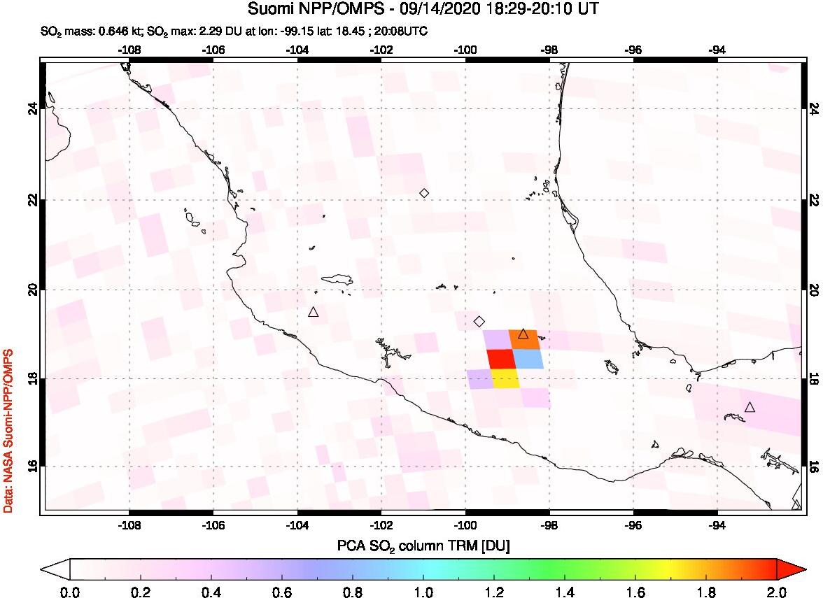 A sulfur dioxide image over Mexico on Sep 14, 2020.