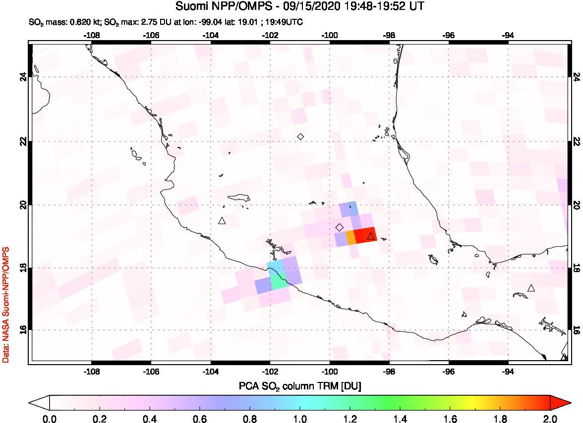A sulfur dioxide image over Mexico on Sep 15, 2020.