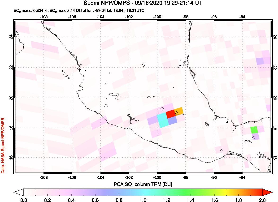 A sulfur dioxide image over Mexico on Sep 16, 2020.