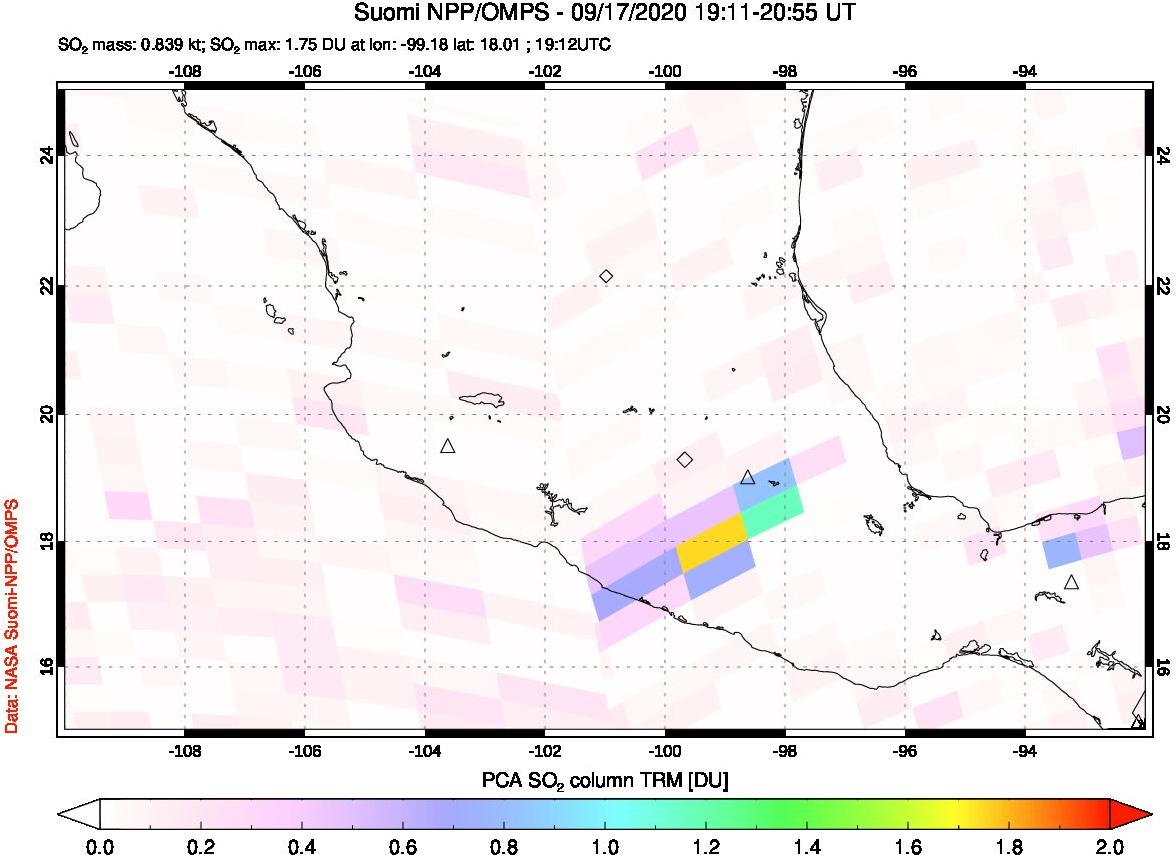 A sulfur dioxide image over Mexico on Sep 17, 2020.