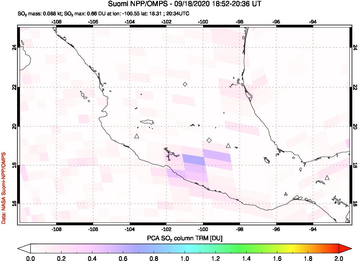 A sulfur dioxide image over Mexico on Sep 18, 2020.