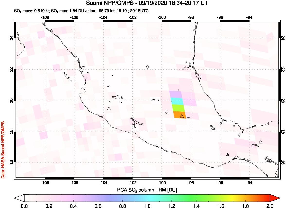 A sulfur dioxide image over Mexico on Sep 19, 2020.