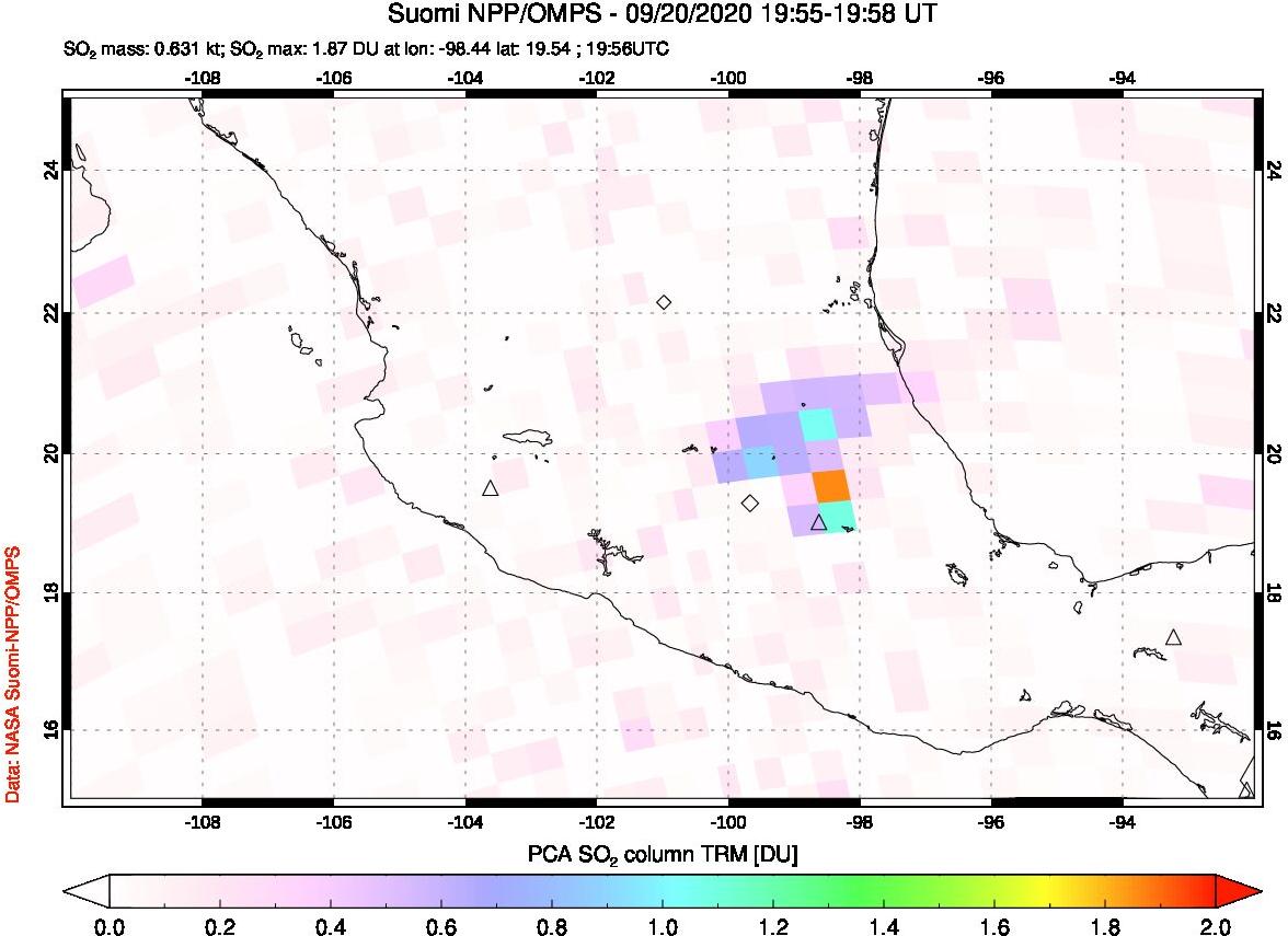A sulfur dioxide image over Mexico on Sep 20, 2020.