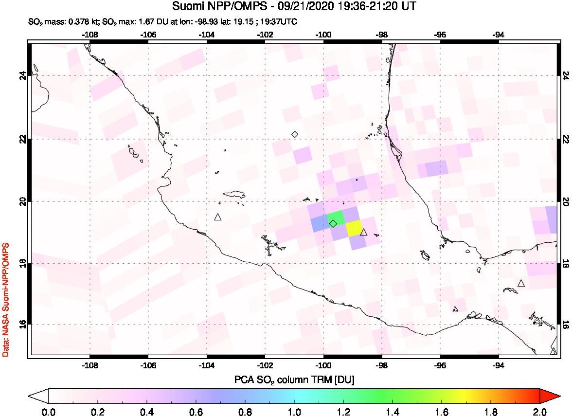 A sulfur dioxide image over Mexico on Sep 21, 2020.