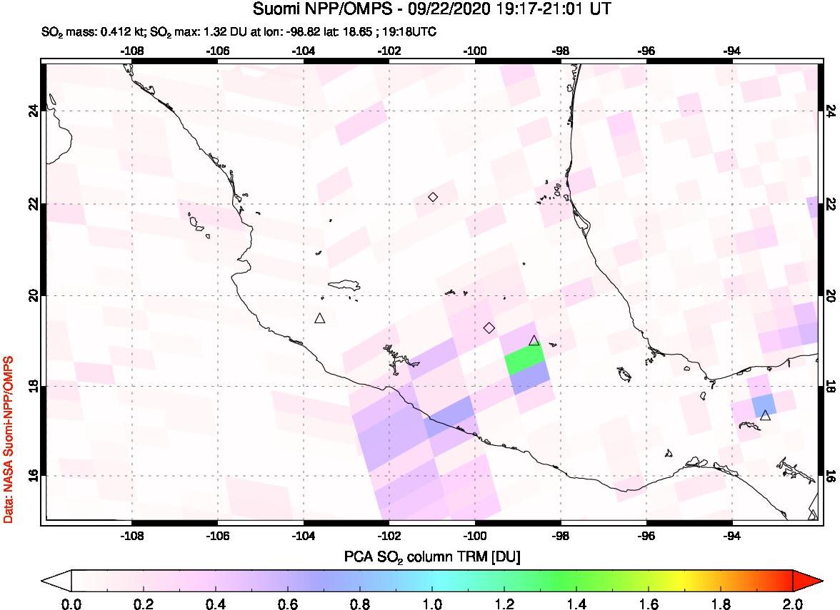A sulfur dioxide image over Mexico on Sep 22, 2020.