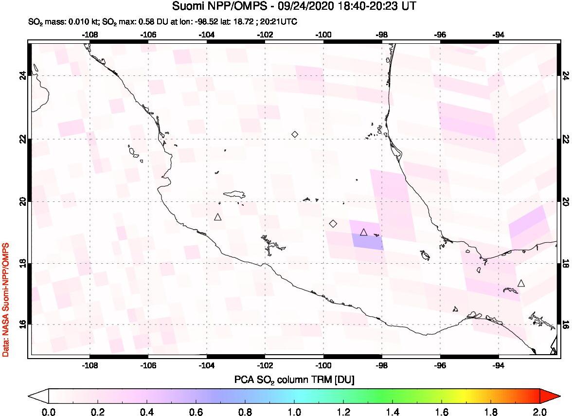 A sulfur dioxide image over Mexico on Sep 24, 2020.
