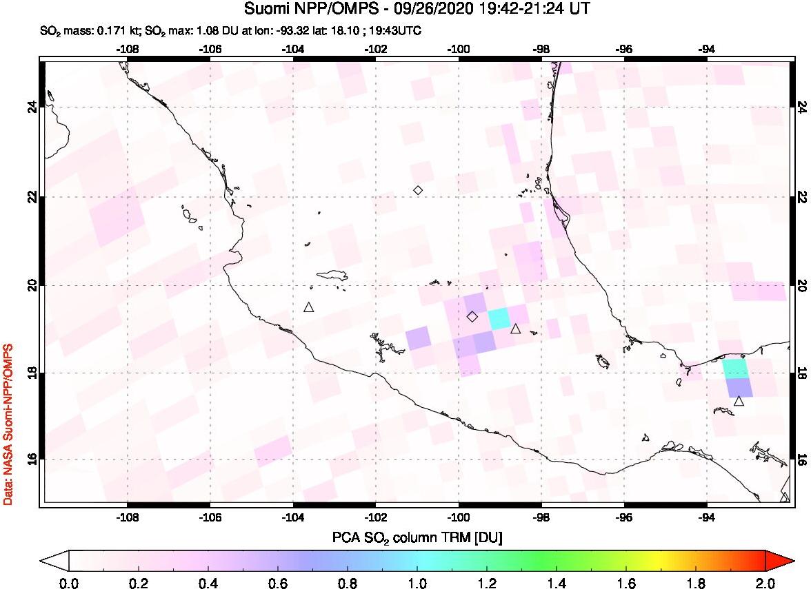 A sulfur dioxide image over Mexico on Sep 26, 2020.