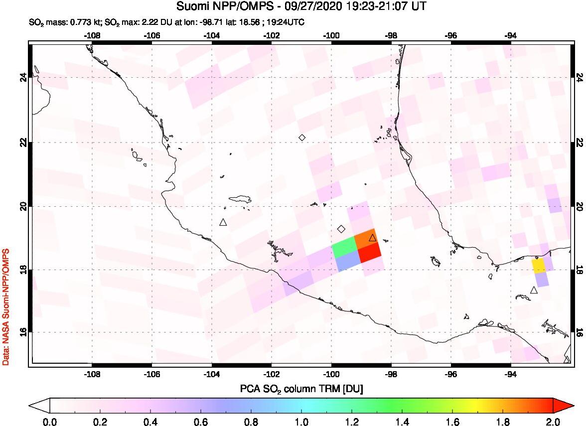 A sulfur dioxide image over Mexico on Sep 27, 2020.