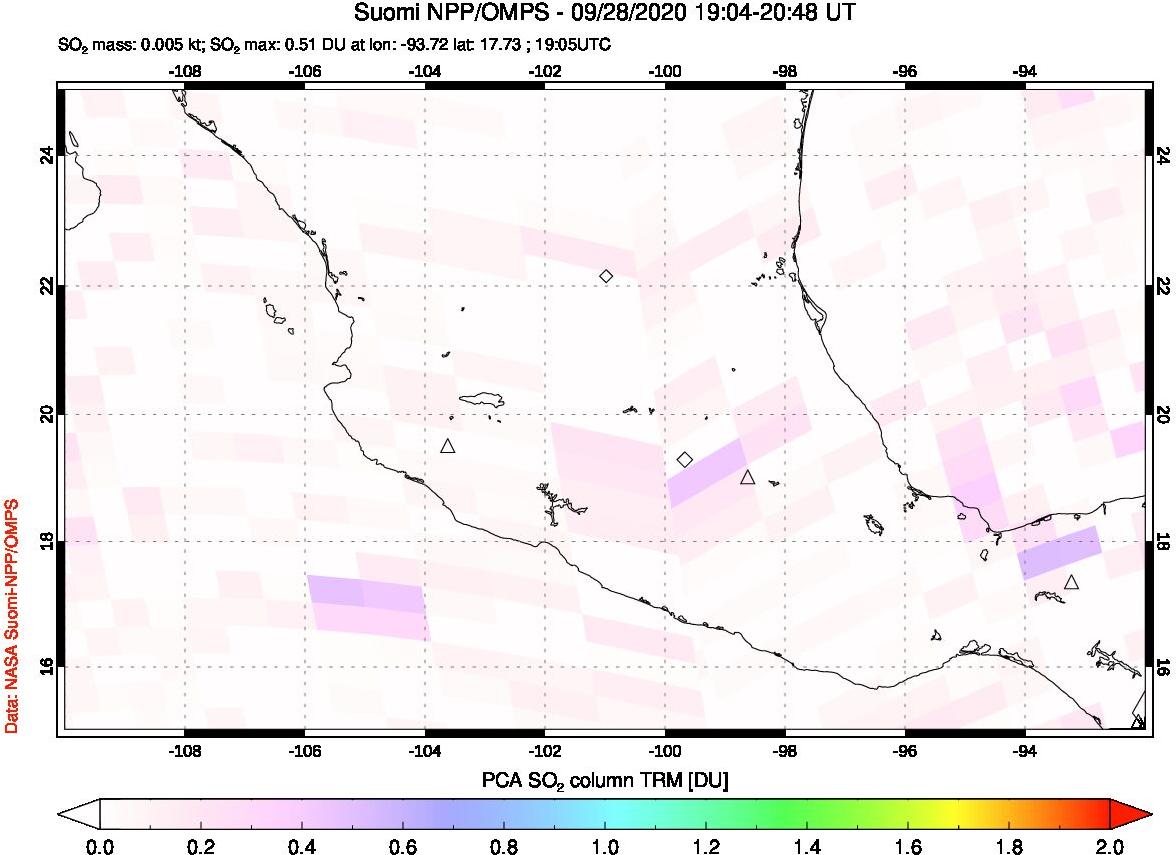 A sulfur dioxide image over Mexico on Sep 28, 2020.