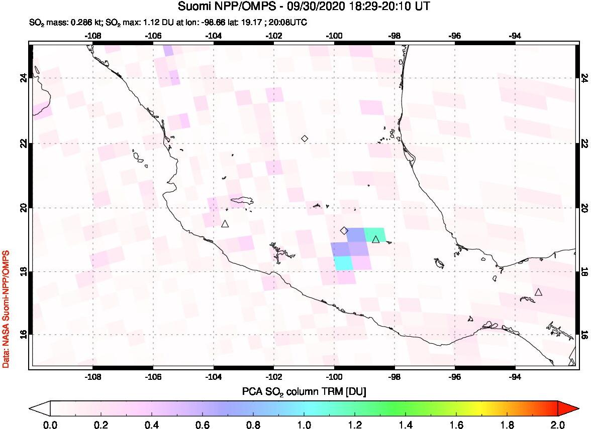 A sulfur dioxide image over Mexico on Sep 30, 2020.
