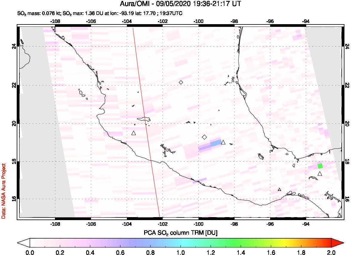 A sulfur dioxide image over Mexico on Sep 05, 2020.