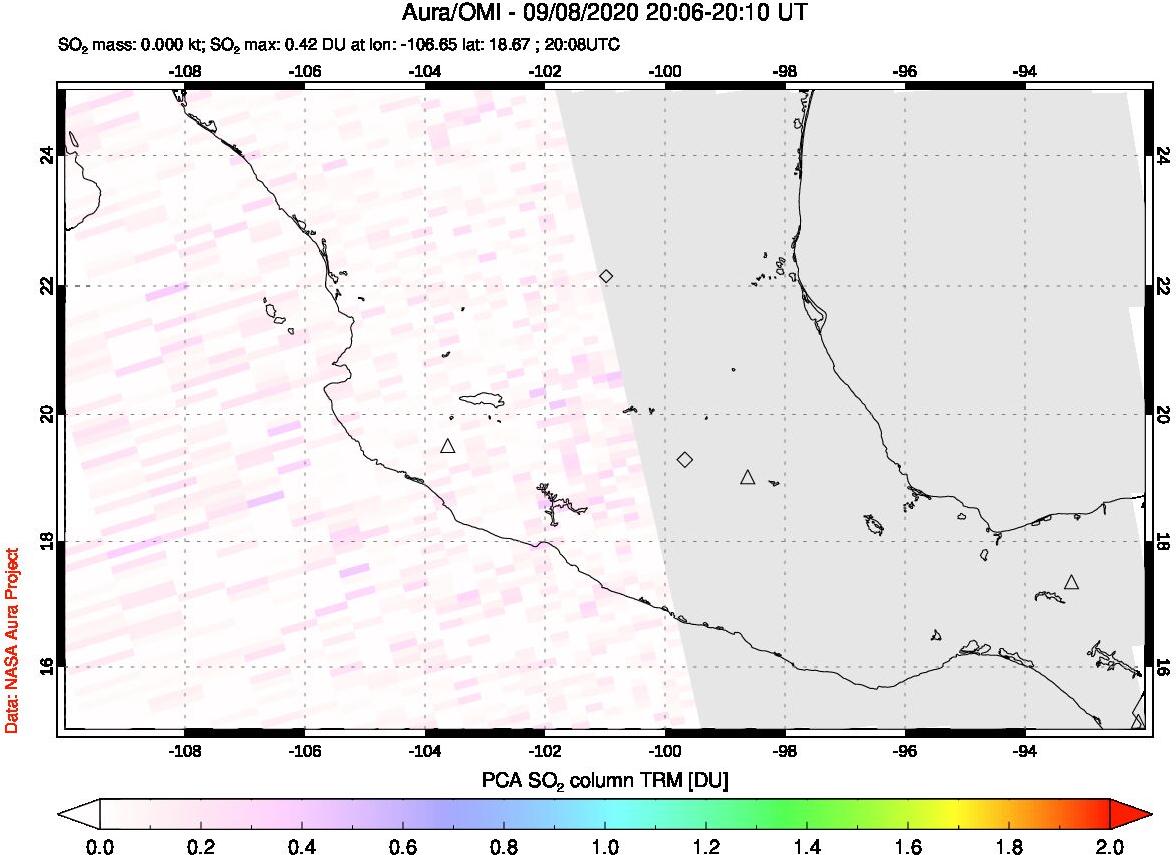 A sulfur dioxide image over Mexico on Sep 08, 2020.