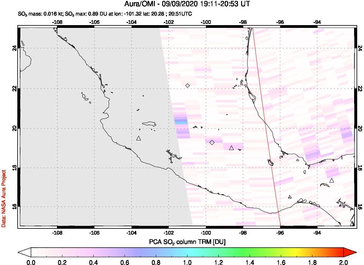 A sulfur dioxide image over Mexico on Sep 09, 2020.
