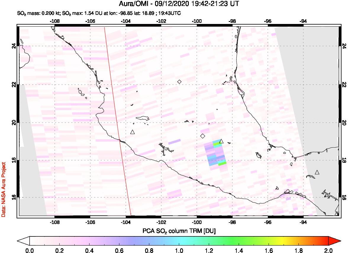 A sulfur dioxide image over Mexico on Sep 12, 2020.