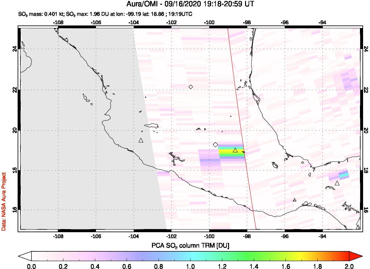 A sulfur dioxide image over Mexico on Sep 16, 2020.