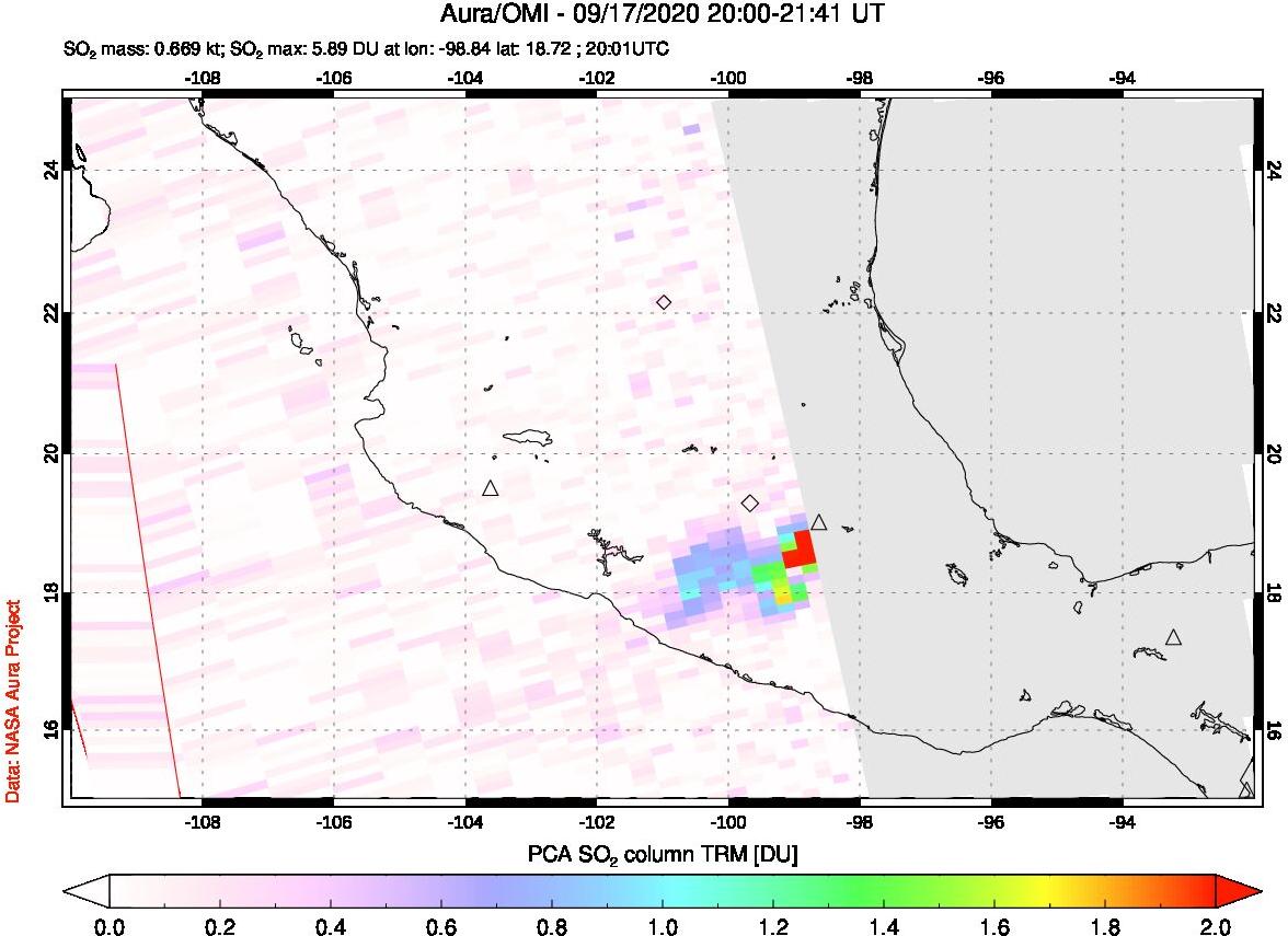 A sulfur dioxide image over Mexico on Sep 17, 2020.