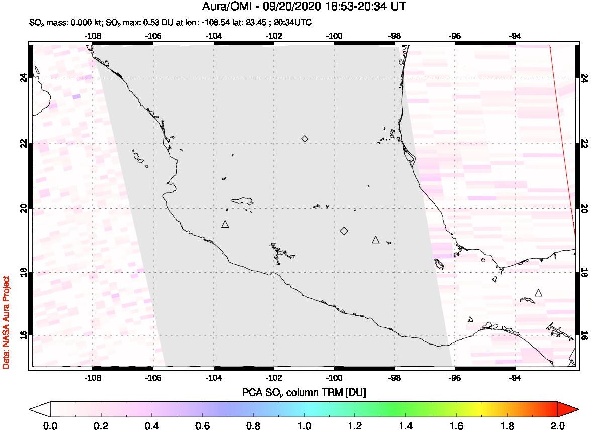 A sulfur dioxide image over Mexico on Sep 20, 2020.