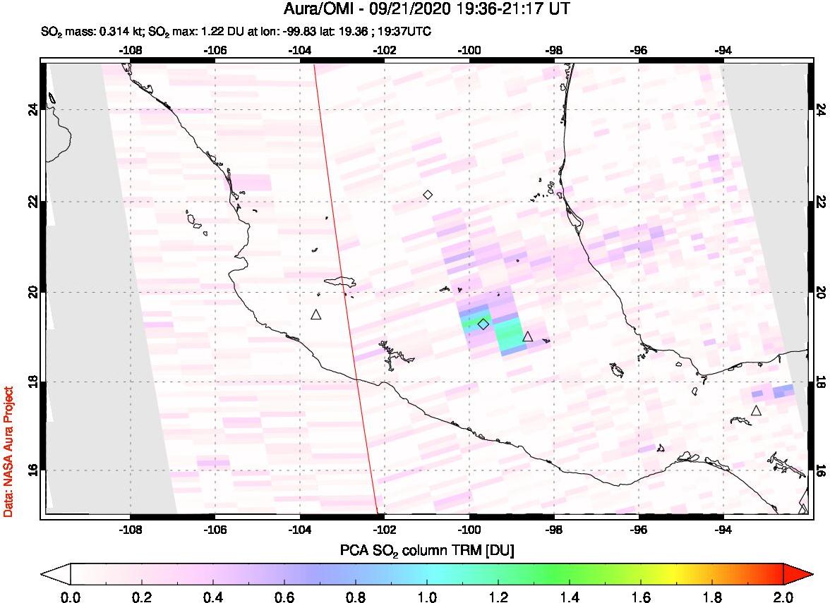 A sulfur dioxide image over Mexico on Sep 21, 2020.