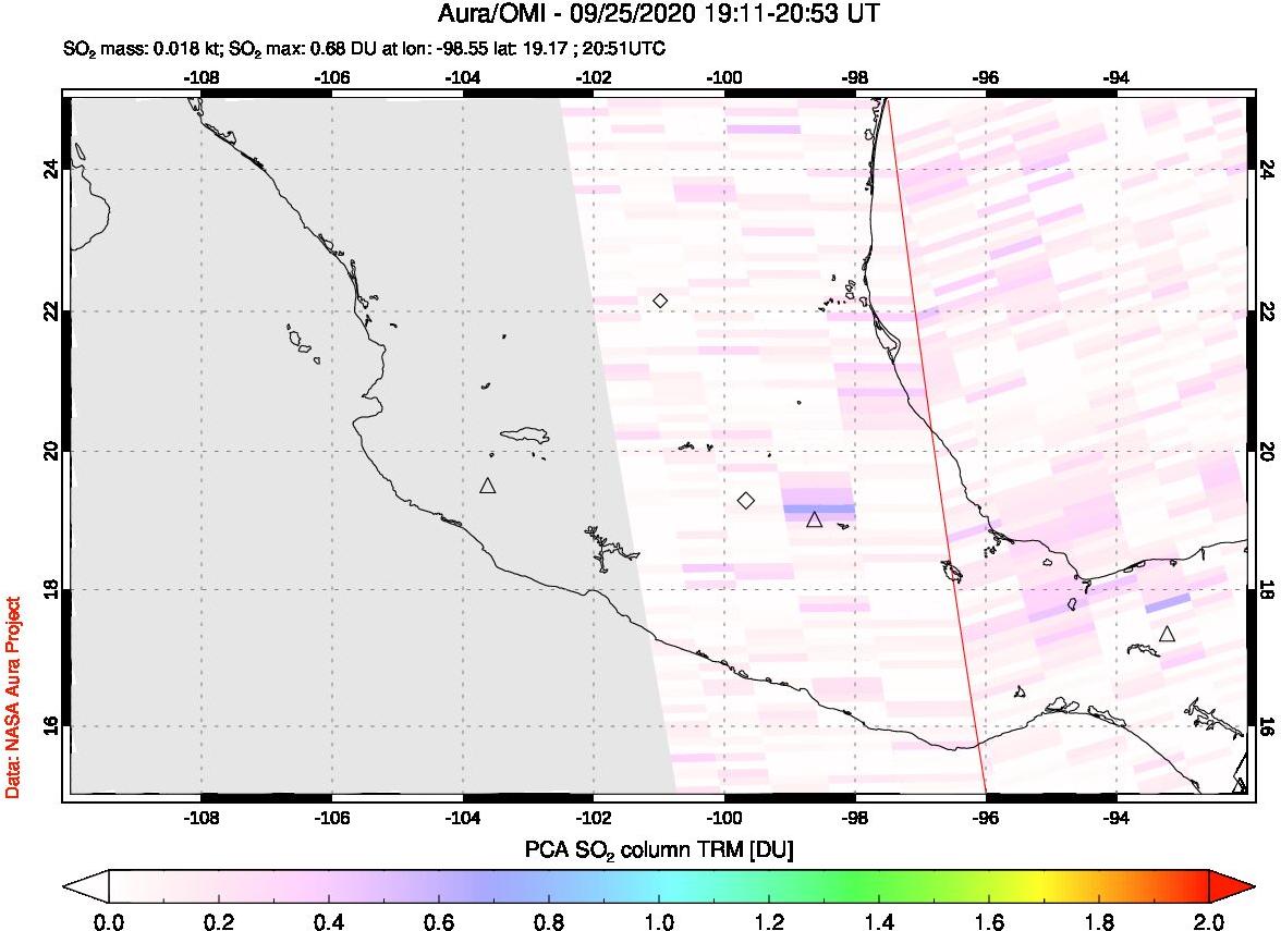 A sulfur dioxide image over Mexico on Sep 25, 2020.