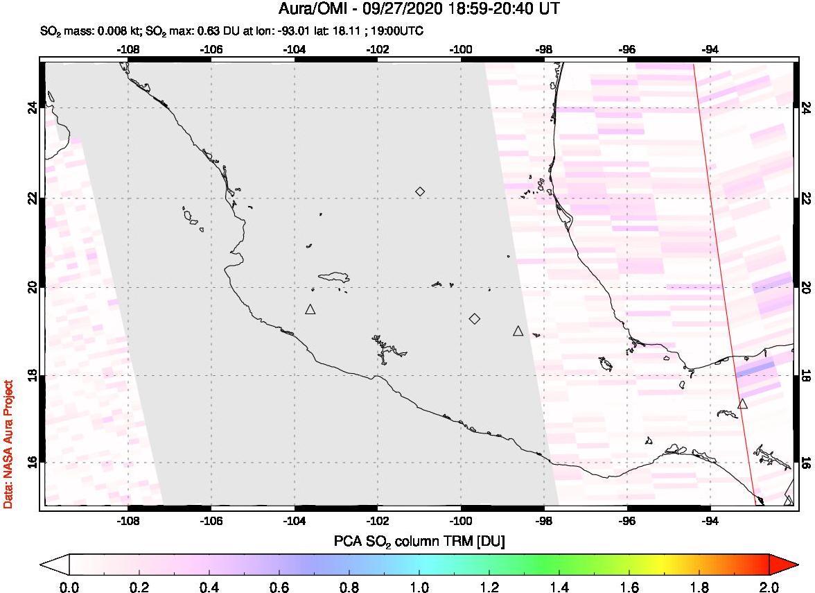 A sulfur dioxide image over Mexico on Sep 27, 2020.
