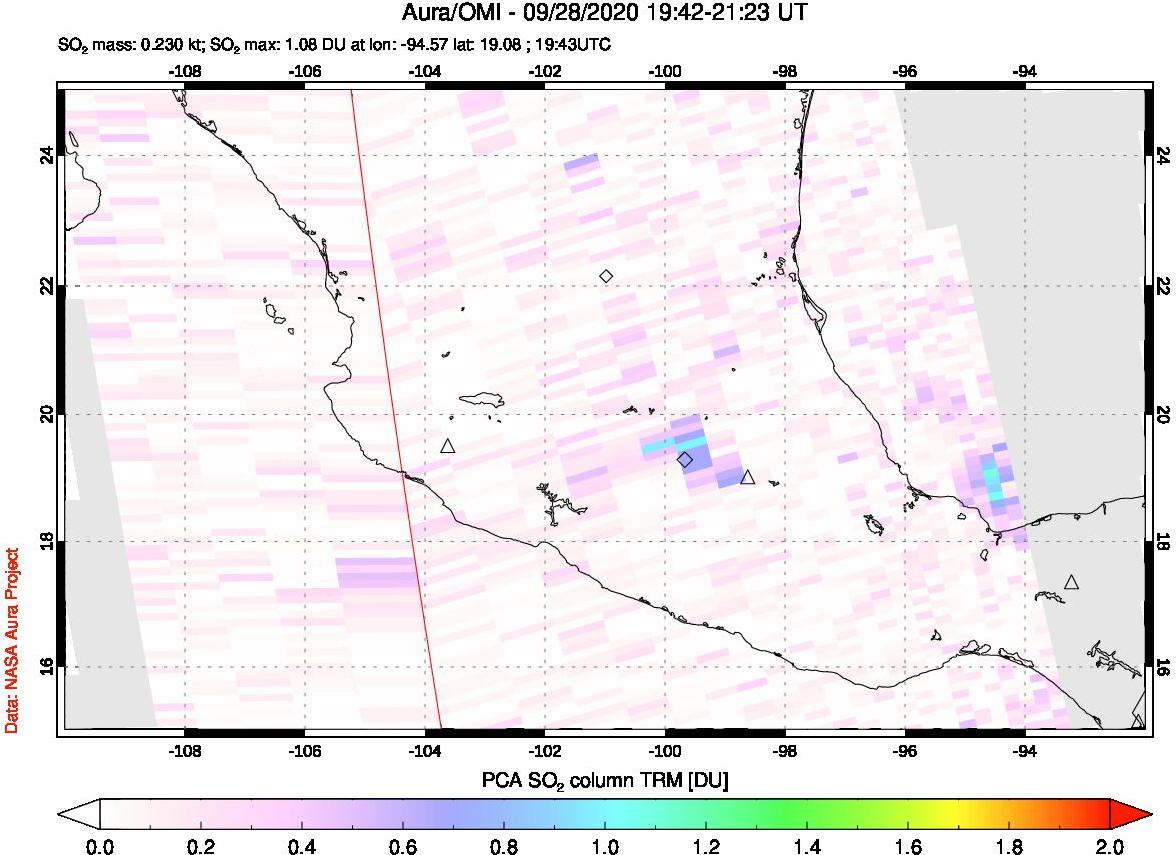 A sulfur dioxide image over Mexico on Sep 28, 2020.