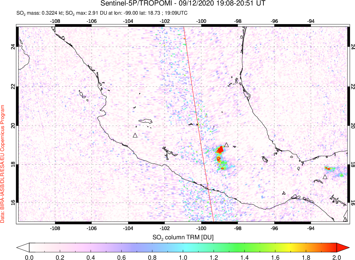 A sulfur dioxide image over Mexico on Sep 12, 2020.