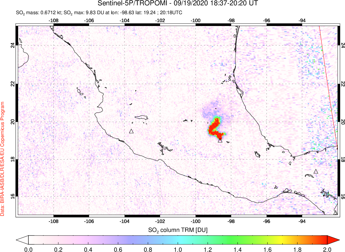 A sulfur dioxide image over Mexico on Sep 19, 2020.
