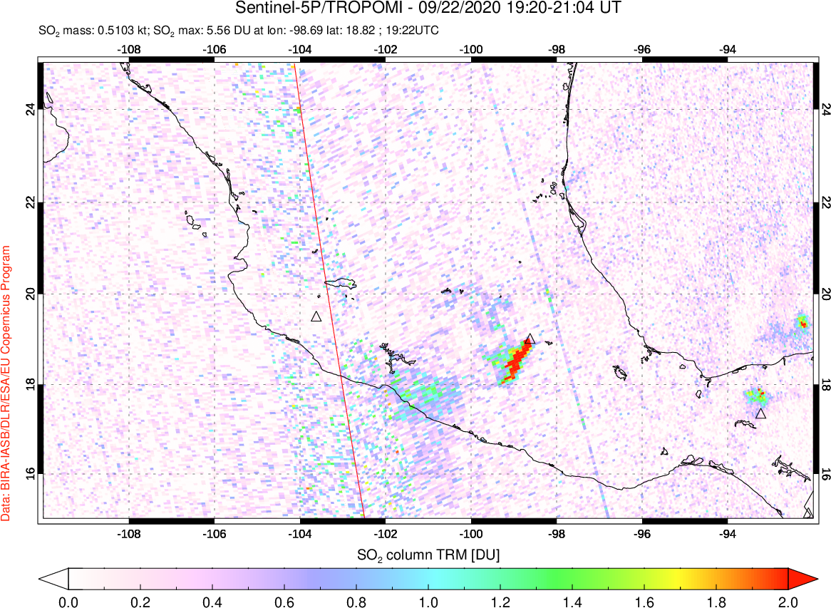 A sulfur dioxide image over Mexico on Sep 22, 2020.