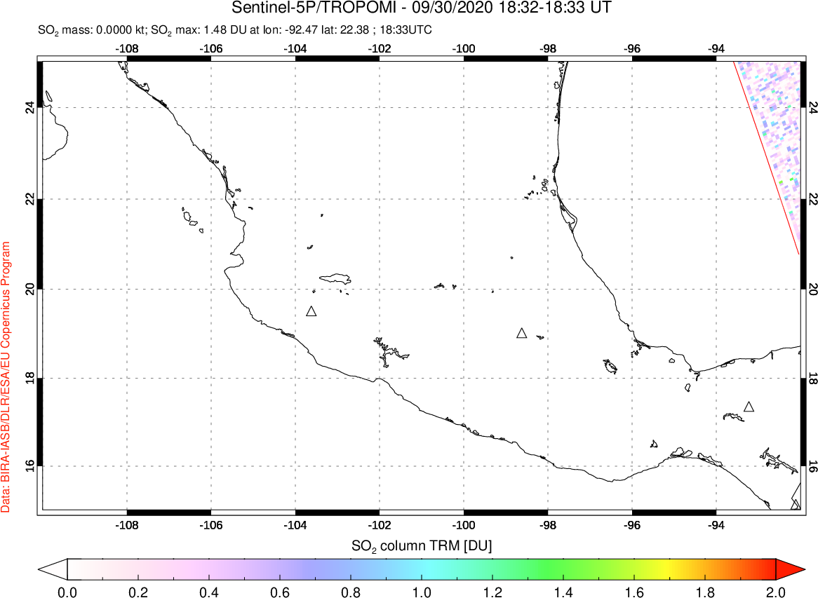A sulfur dioxide image over Mexico on Sep 30, 2020.