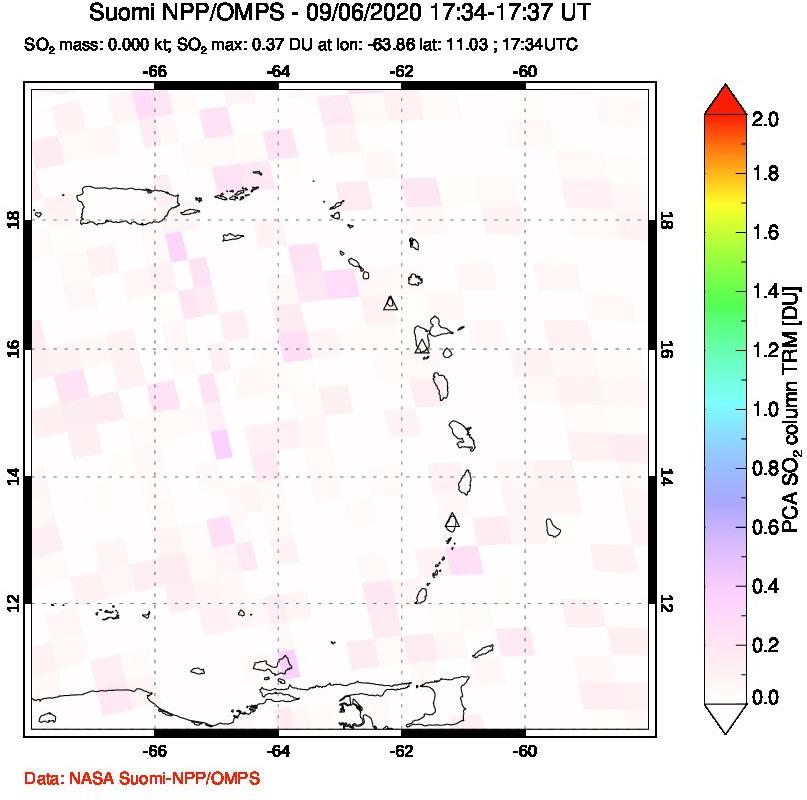 A sulfur dioxide image over Montserrat, West Indies on Sep 06, 2020.