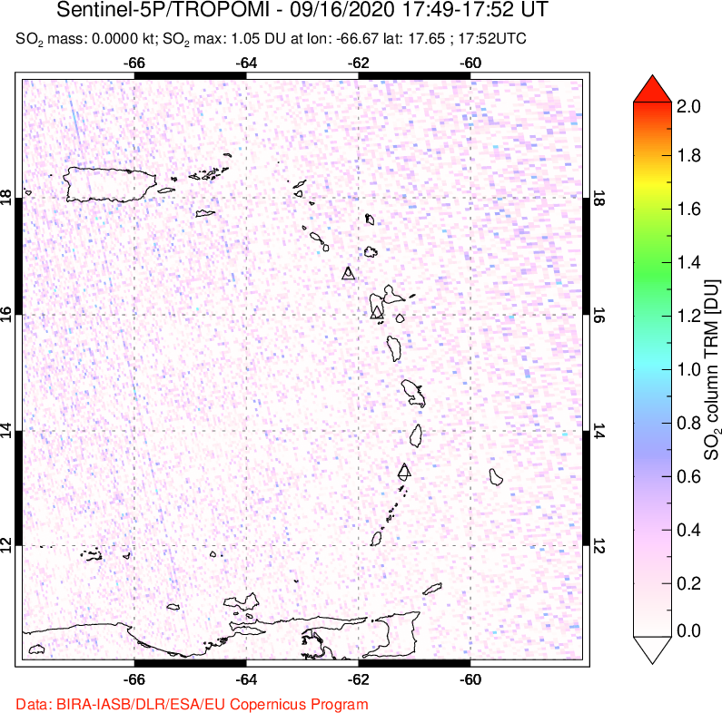 A sulfur dioxide image over Montserrat, West Indies on Sep 16, 2020.