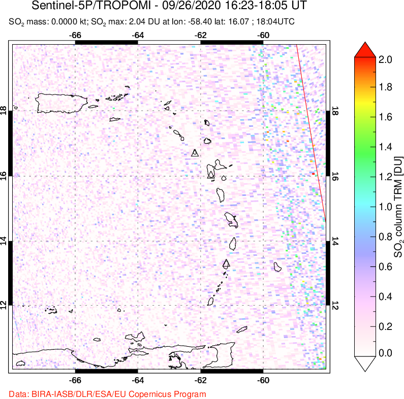 A sulfur dioxide image over Montserrat, West Indies on Sep 26, 2020.