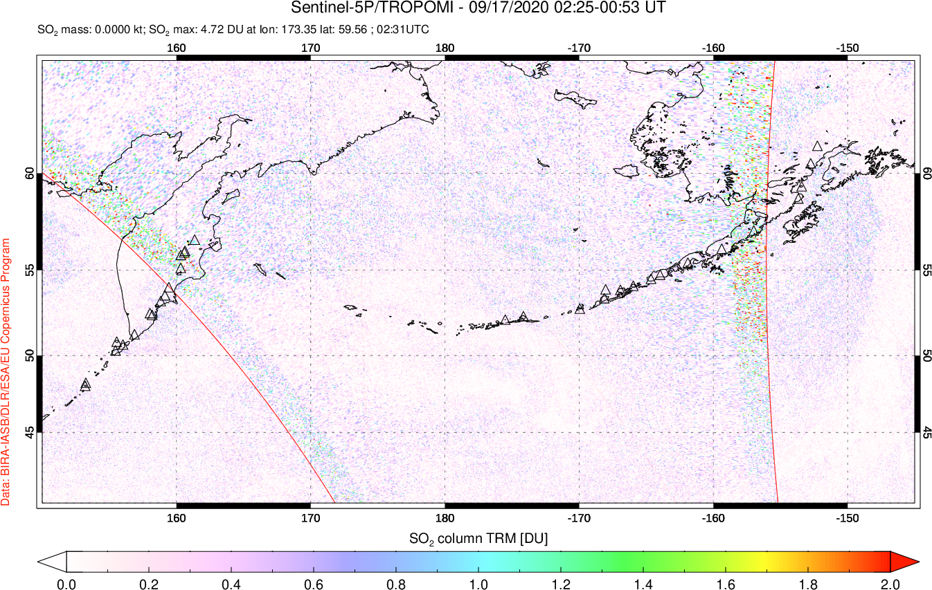 A sulfur dioxide image over North Pacific on Sep 17, 2020.