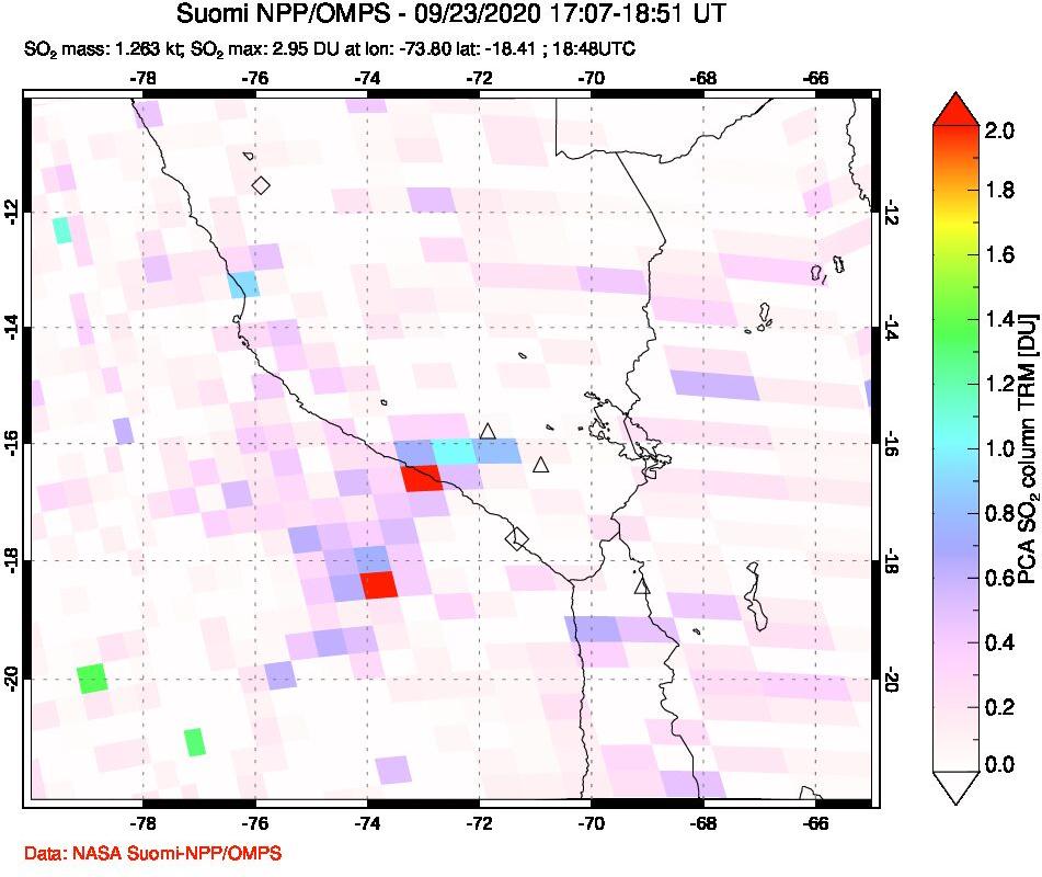 A sulfur dioxide image over Peru on Sep 23, 2020.