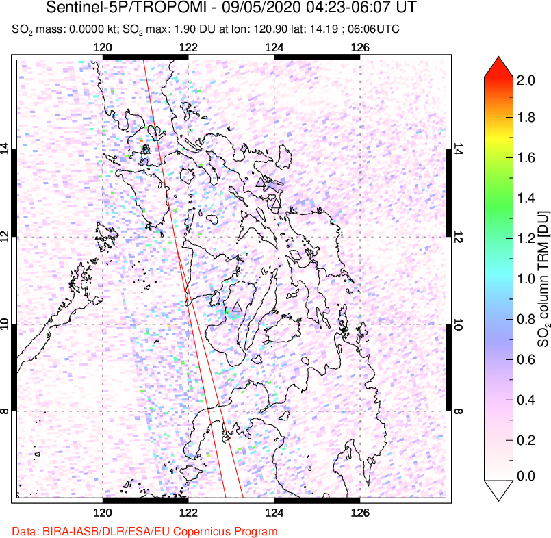 A sulfur dioxide image over Philippines on Sep 05, 2020.