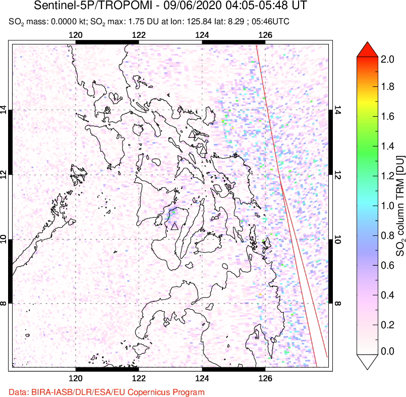 A sulfur dioxide image over Philippines on Sep 06, 2020.