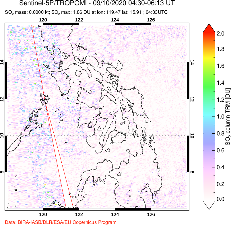 A sulfur dioxide image over Philippines on Sep 10, 2020.