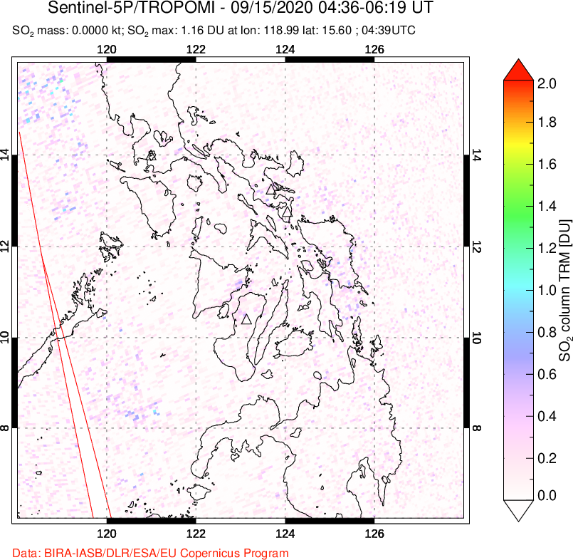 A sulfur dioxide image over Philippines on Sep 15, 2020.
