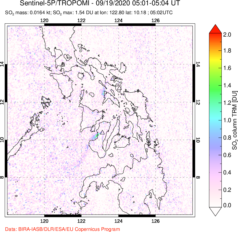 A sulfur dioxide image over Philippines on Sep 19, 2020.