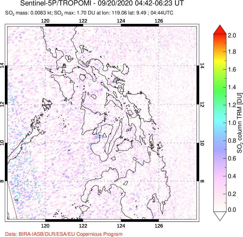 A sulfur dioxide image over Philippines on Sep 20, 2020.