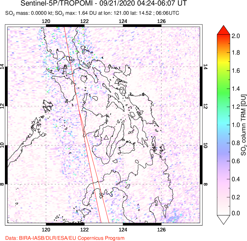 A sulfur dioxide image over Philippines on Sep 21, 2020.