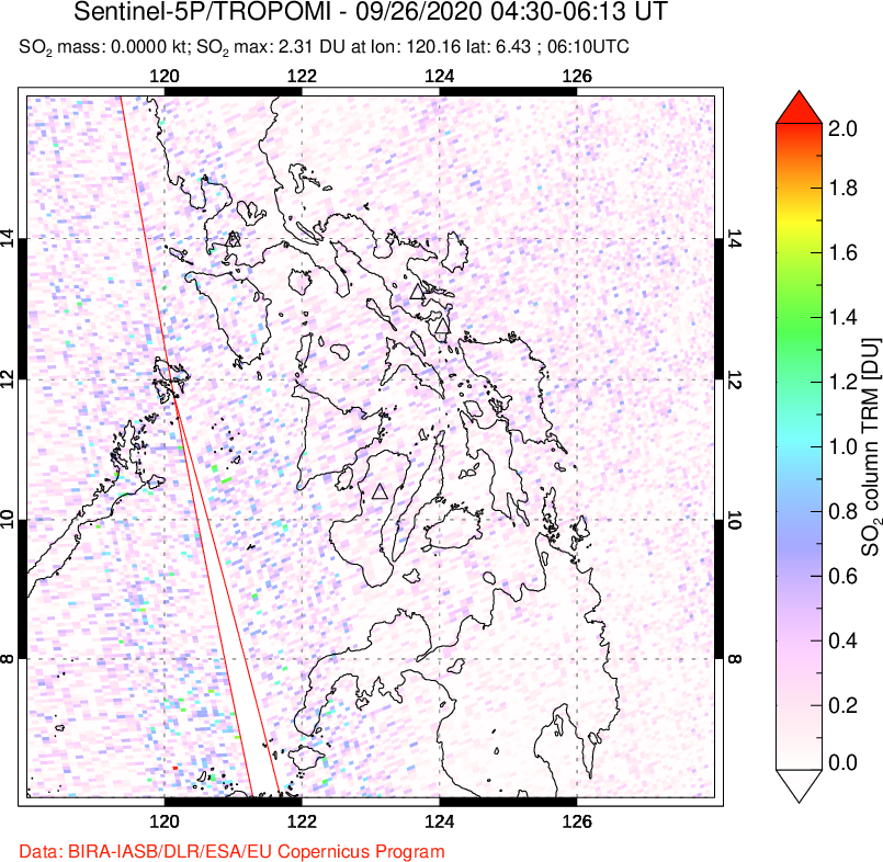 A sulfur dioxide image over Philippines on Sep 26, 2020.
