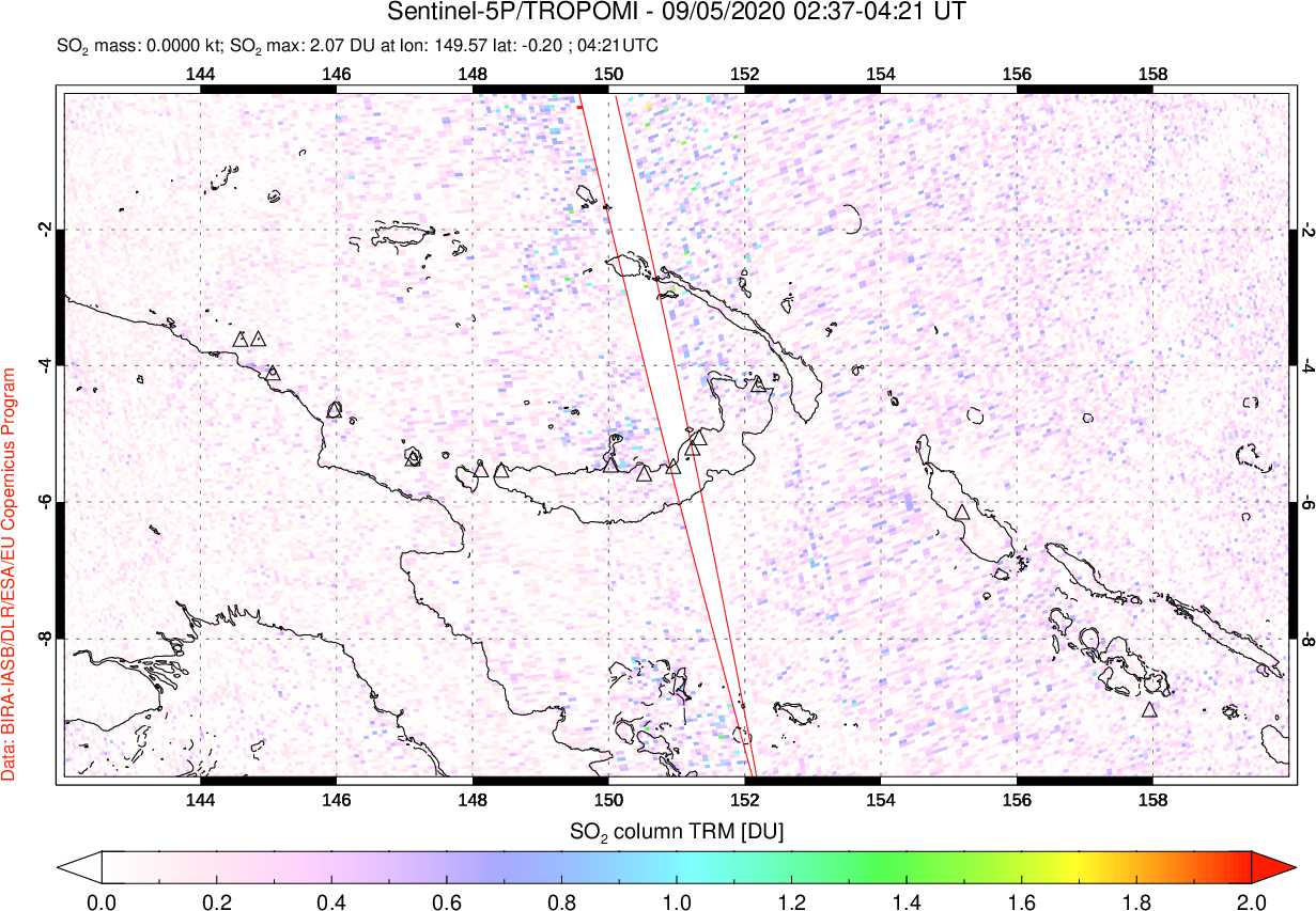 A sulfur dioxide image over Papua, New Guinea on Sep 05, 2020.