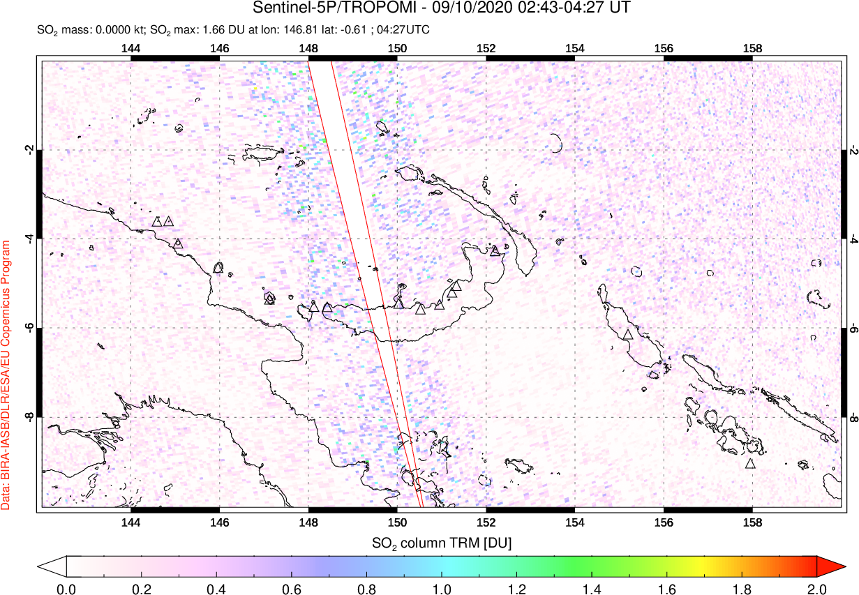 A sulfur dioxide image over Papua, New Guinea on Sep 10, 2020.