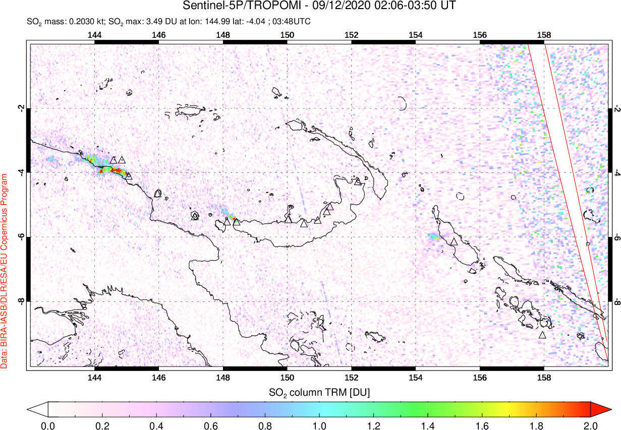 A sulfur dioxide image over Papua, New Guinea on Sep 12, 2020.